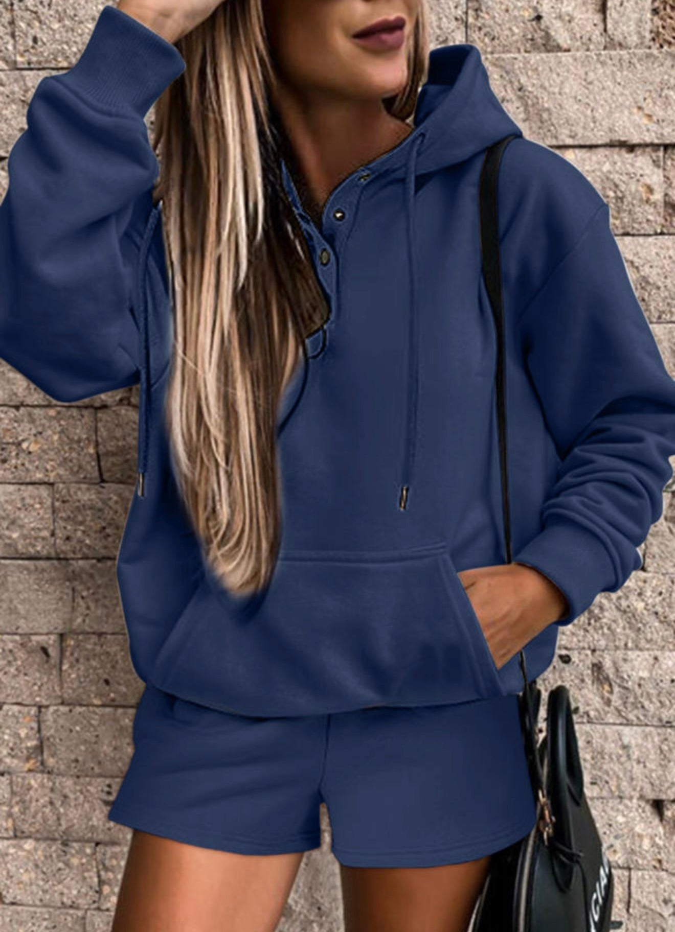 Navy Hooded Short Set