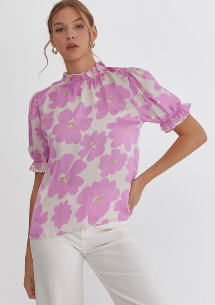 Floral Print Mock Neck