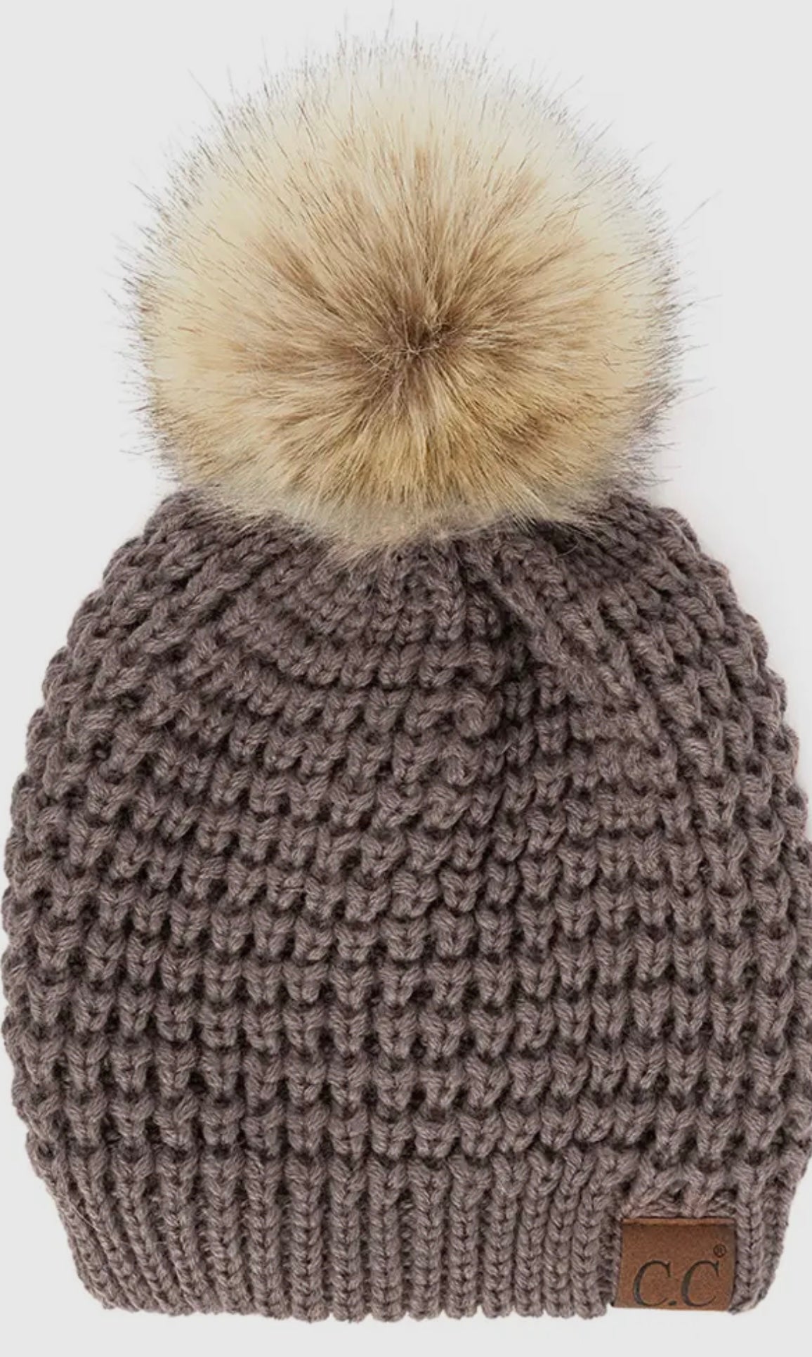 C.C. Waffle Stitch Pattern Pom Beanie