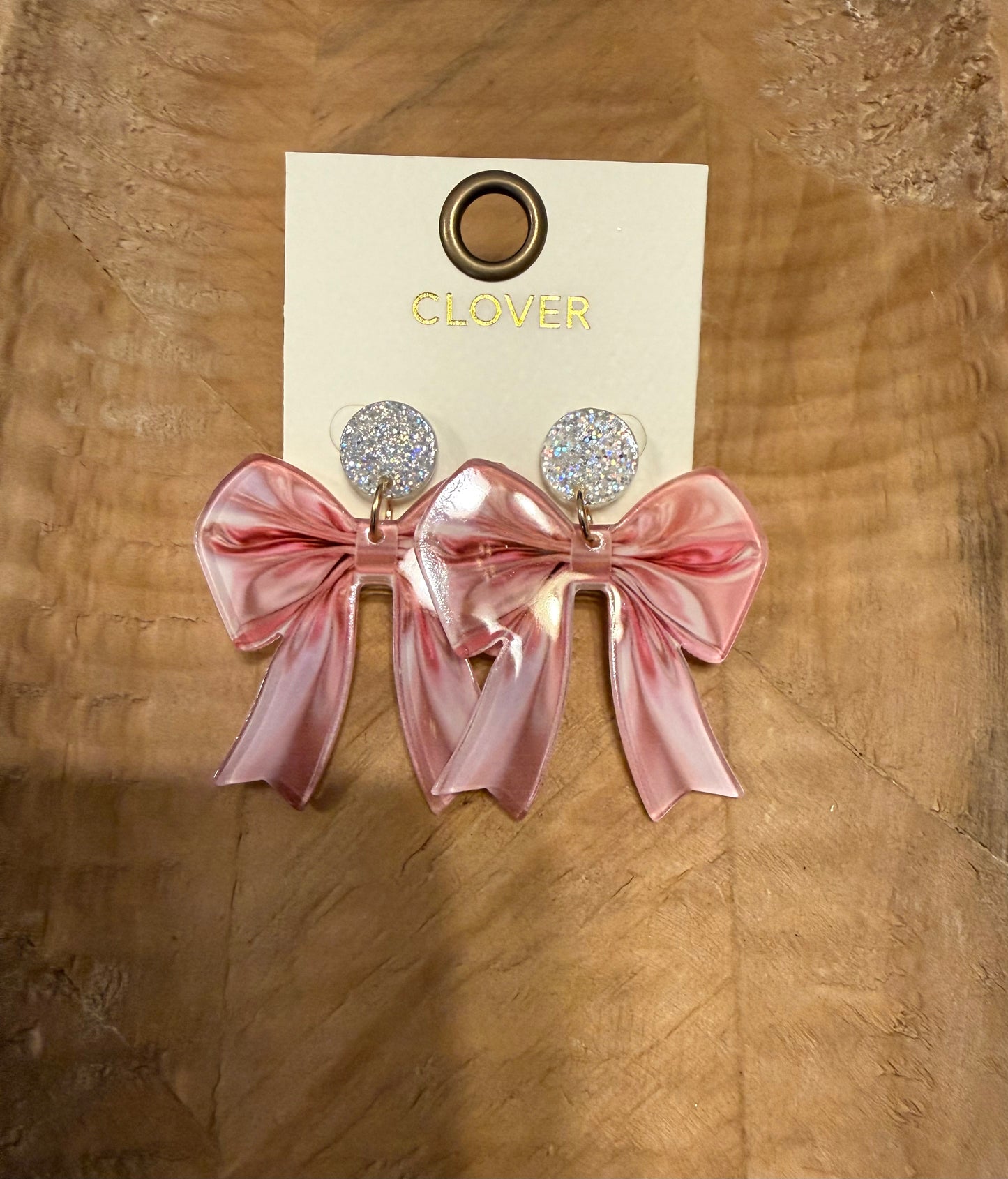 Glittery Light Pink Bow Dangle