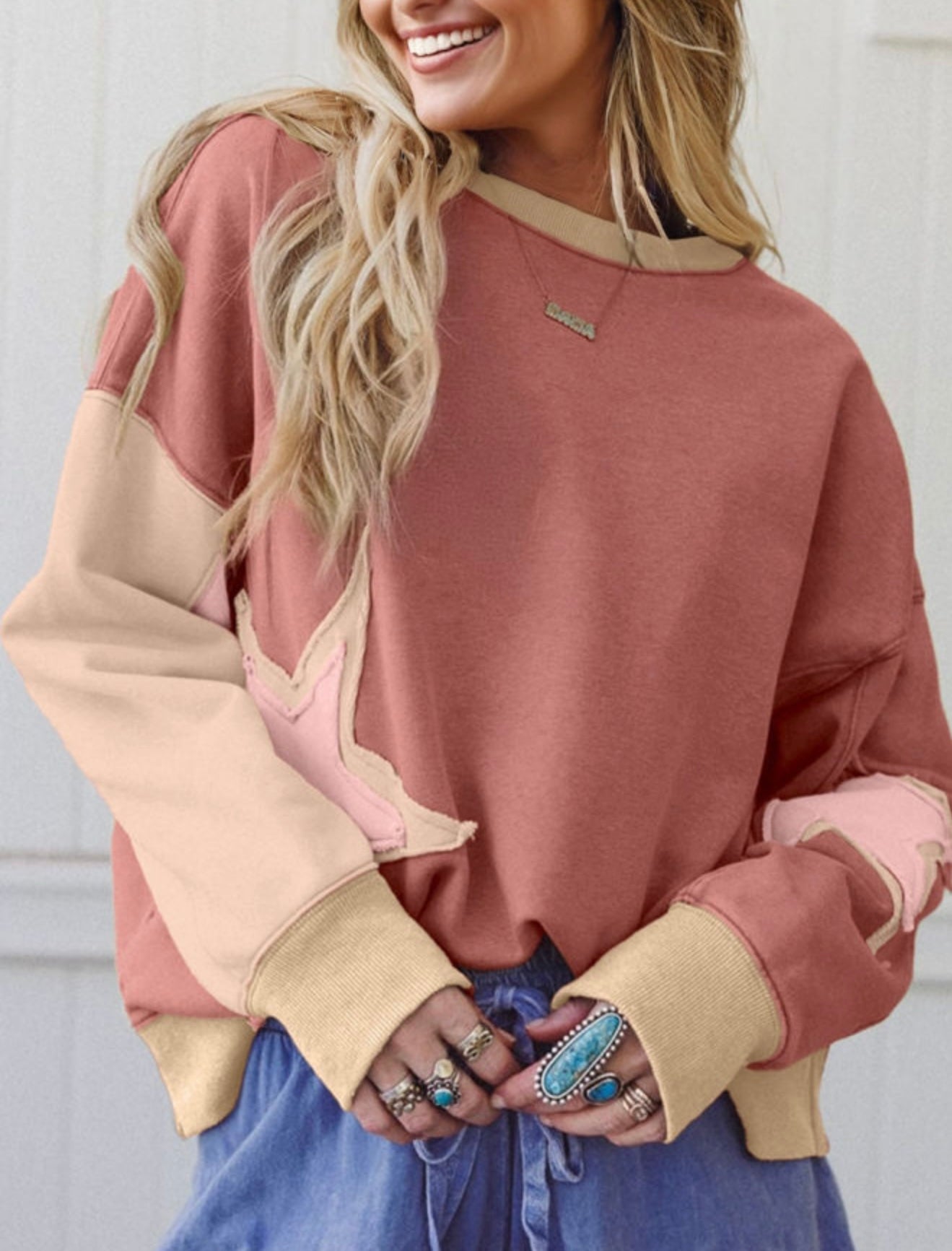 Rose Pink Patchwork Pullover