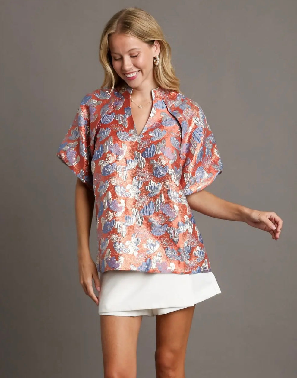 Umgee Two-Tone Floral Top