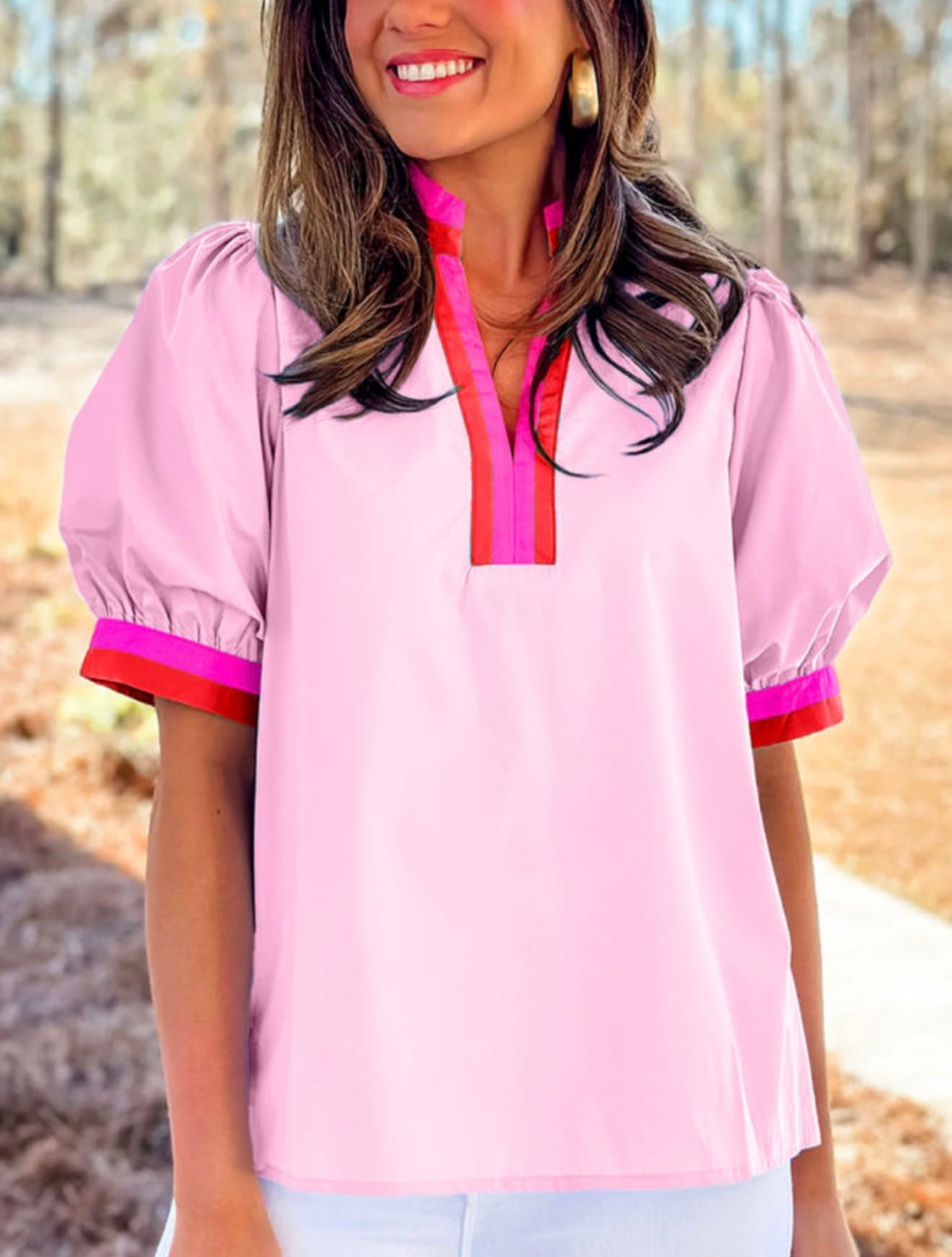 Pink Contrast Striped Top