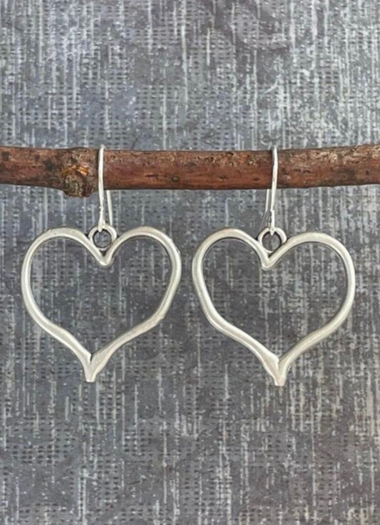 Silver Heart Drop Earrings