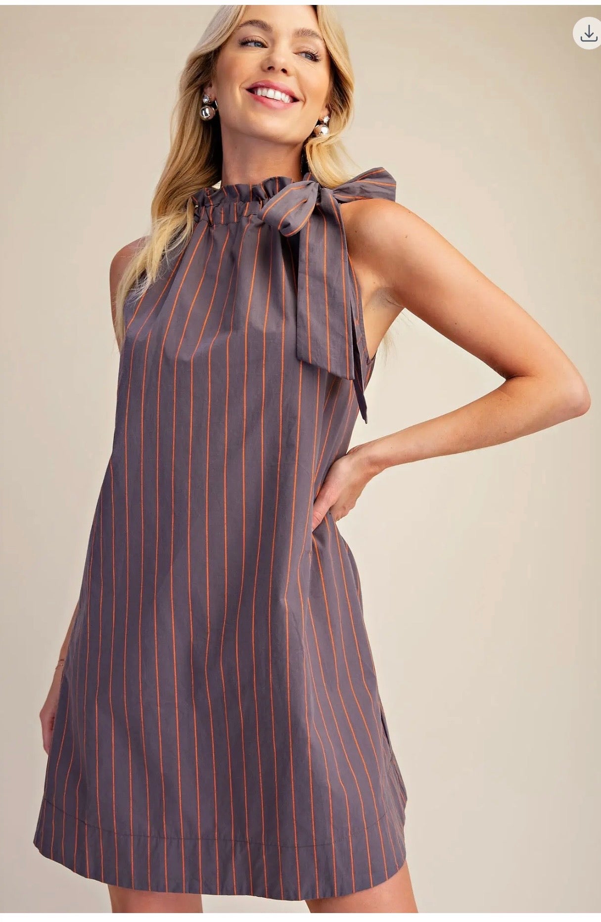 Glam Stripe Ruffle Neck Dress