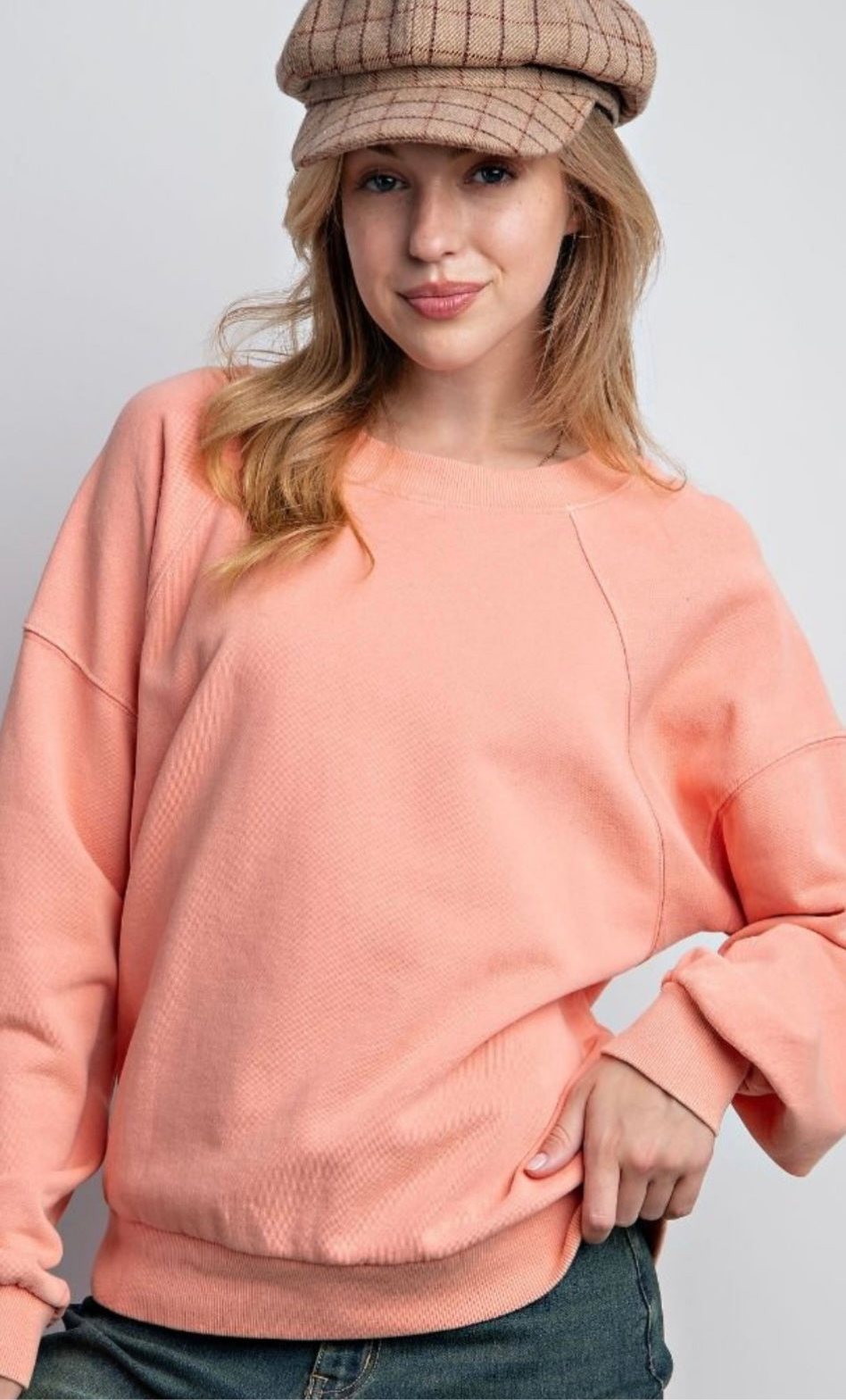 Light Coral Mineral Washed Terry Pullover