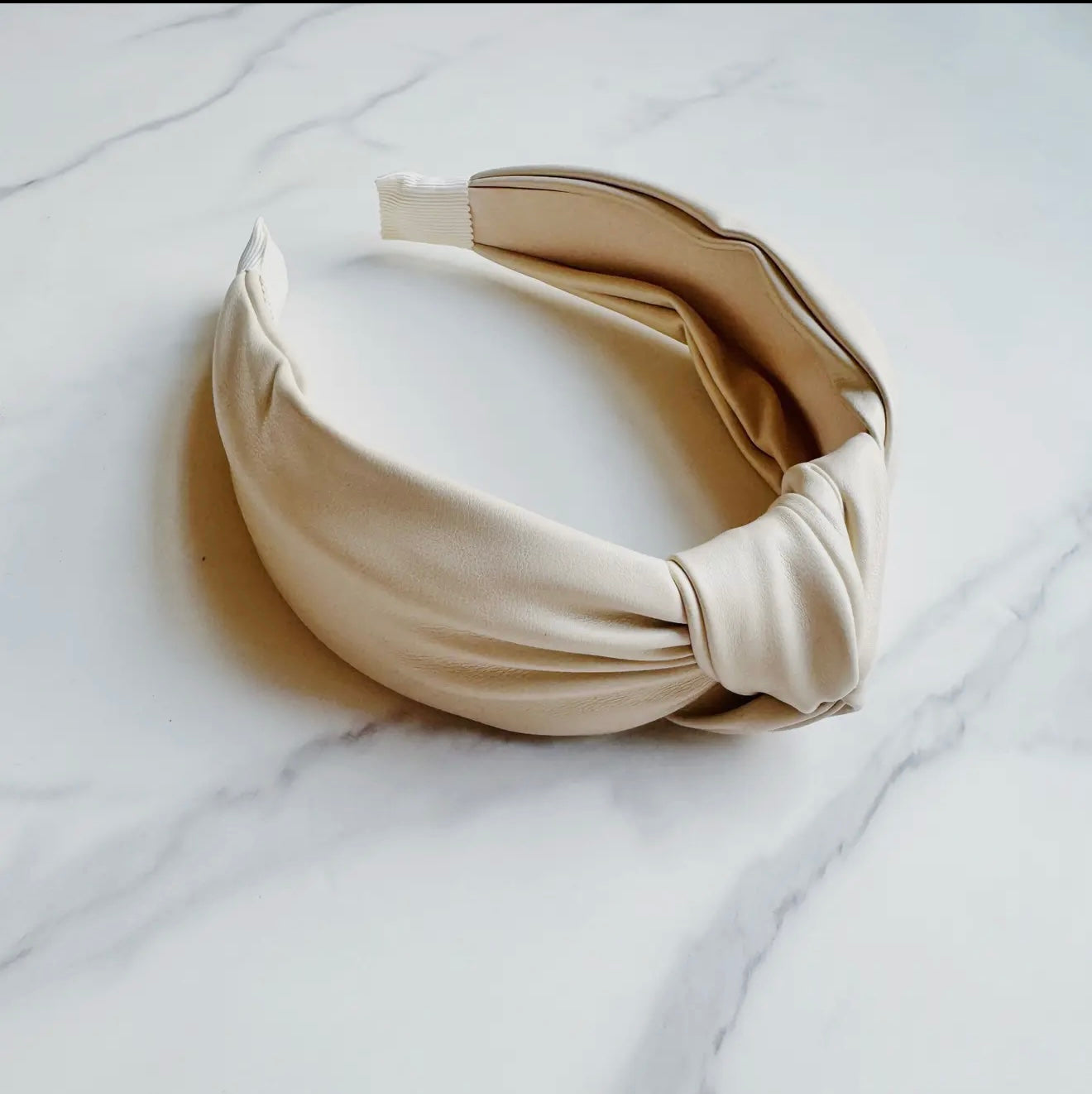 Ivory Leather Knotted Headband