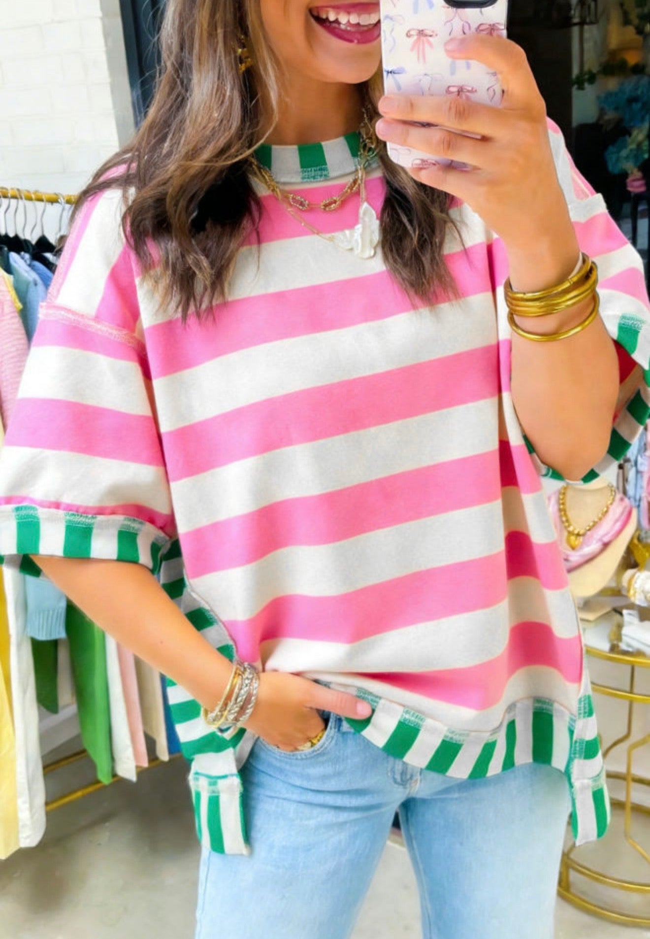 Pink Stripe w/Green Contrast