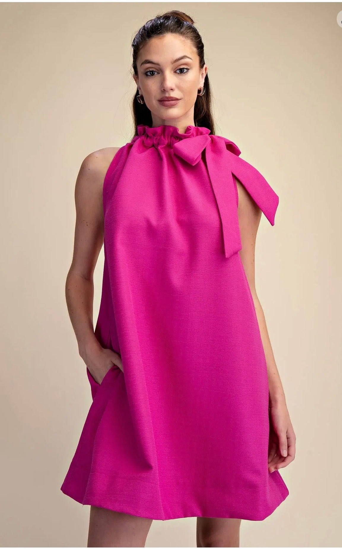 Tie Round Ruffle Neck Mini Dress