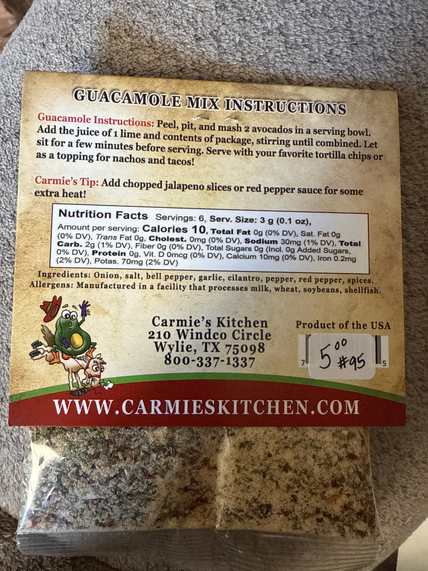 Carmie’s Guacamole Seasoning Mix