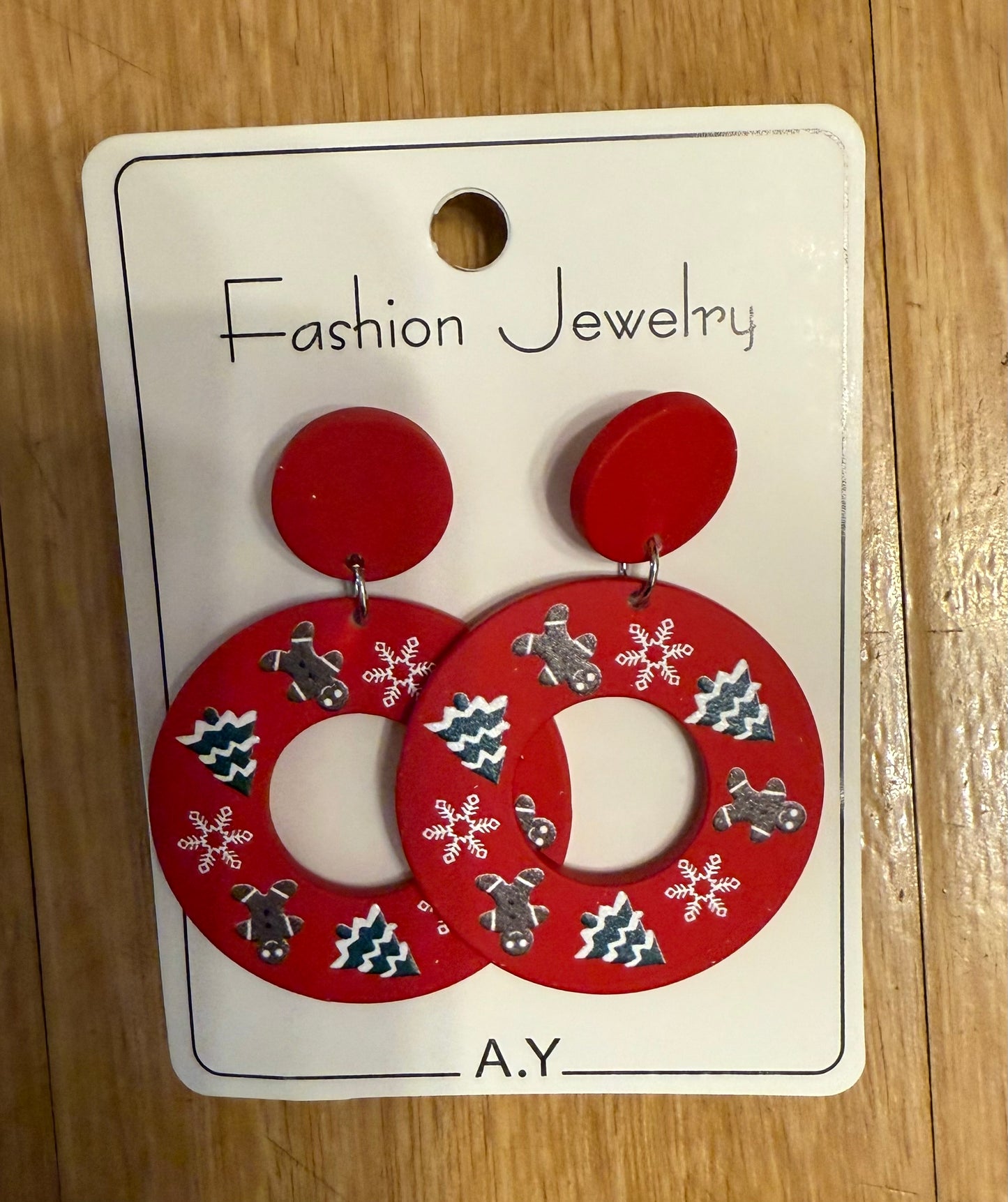 Red Christmas Dangle w/ Tree, Snowflake, Gingerbread