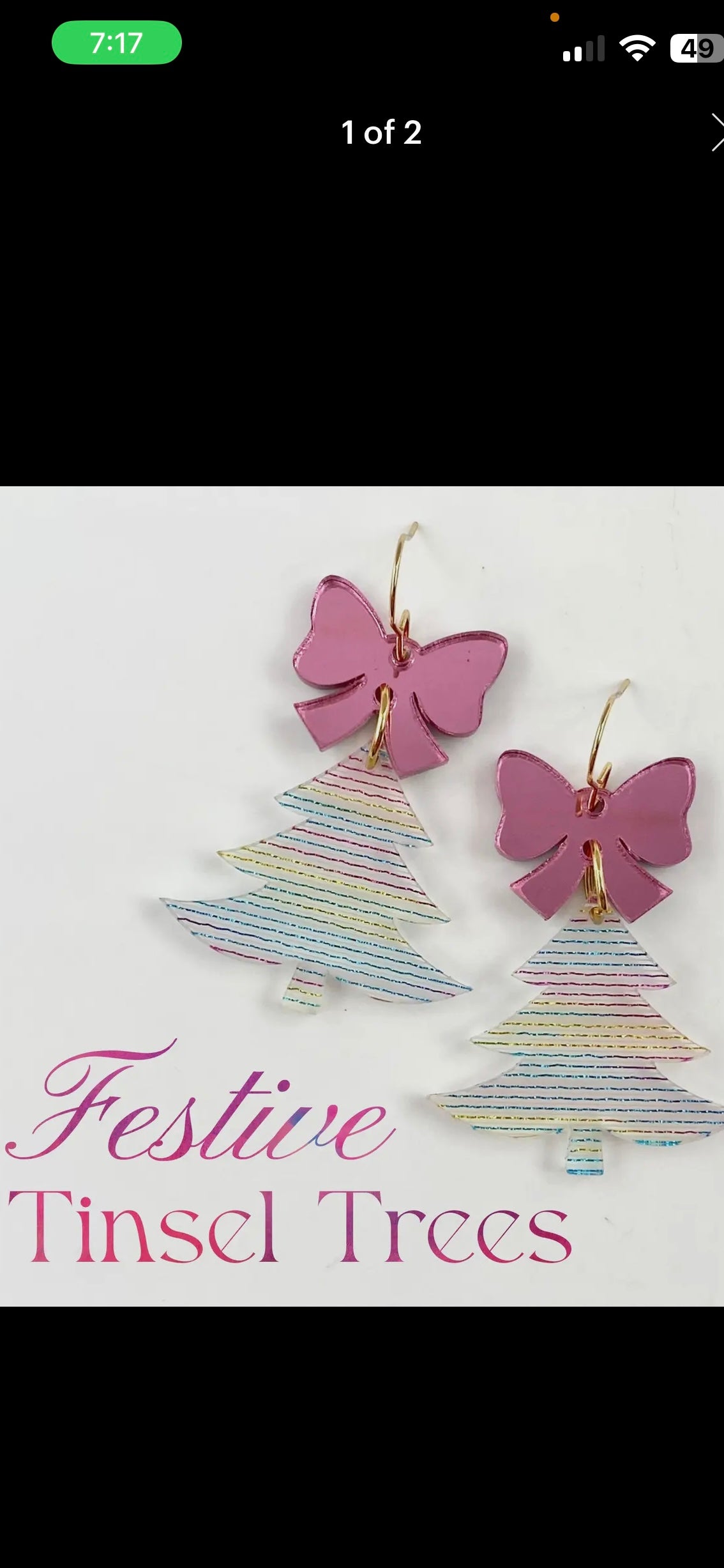 Pink Mirror Bow & Tinsel Earrings