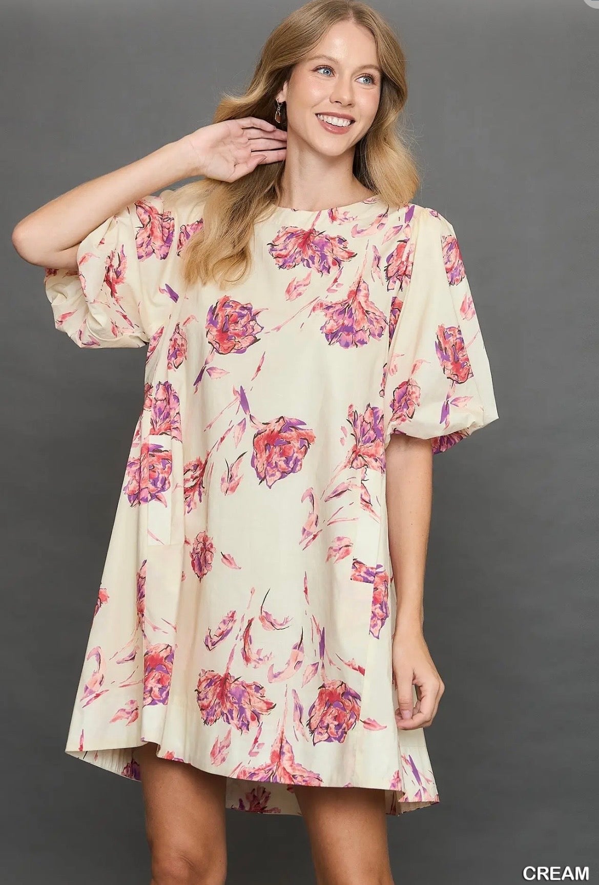 Floral Print Puff Sleeved Dress