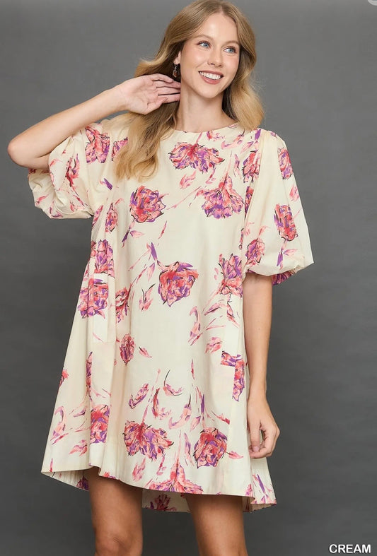 Floral Print Puff Sleeved Dress