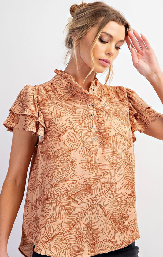 Ruffle Sleeve Printed Top