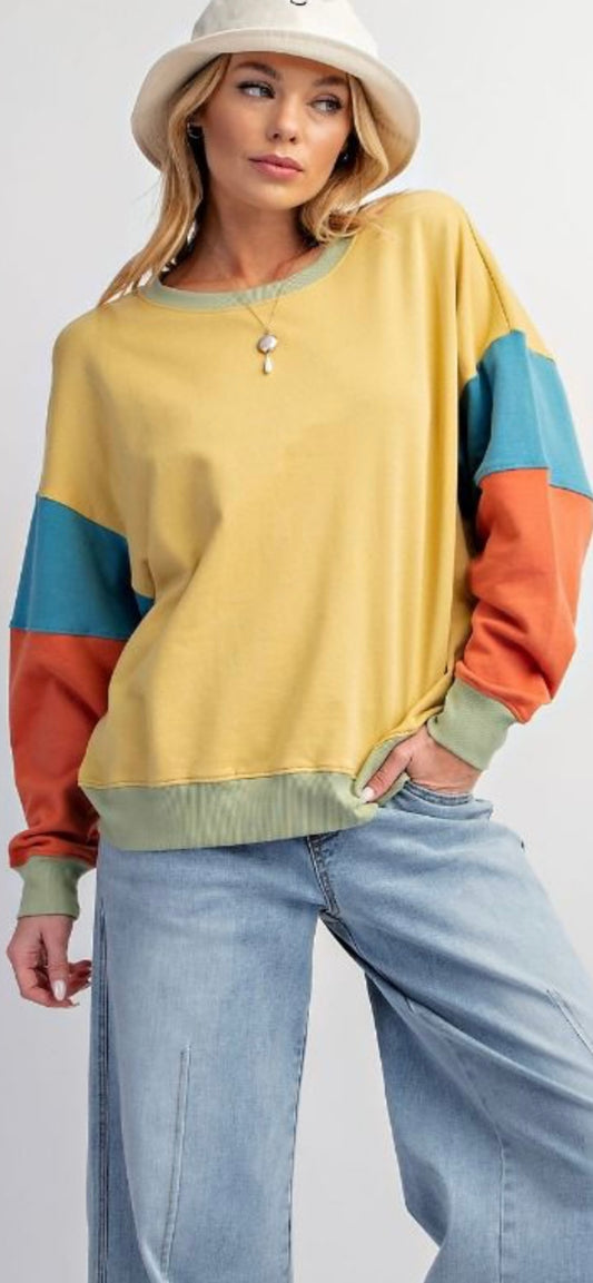 Color Block Terry Knit Pullover