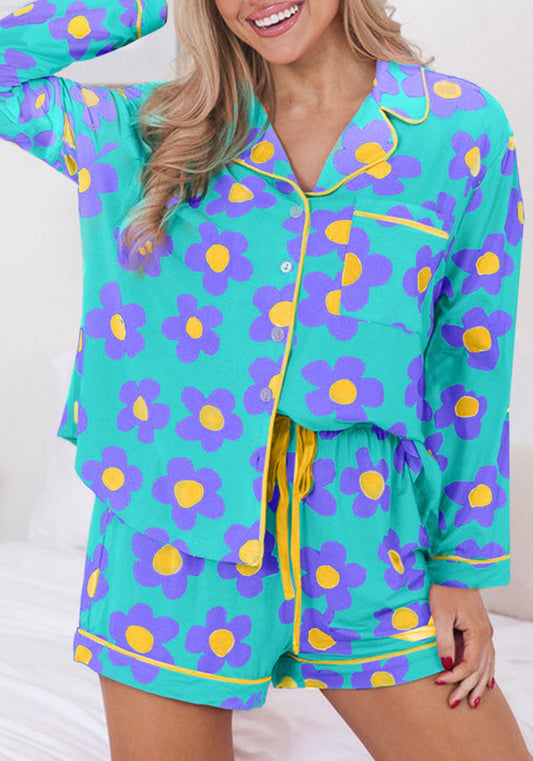 Flower Print Short Sleeve Pajama Set