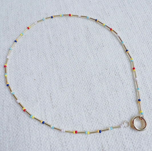 Color Bead Front Lock Necklace