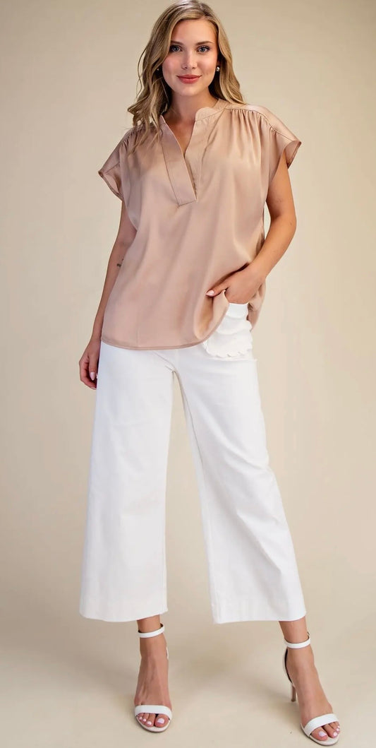 V-Neck Cap Sleeve Blouse