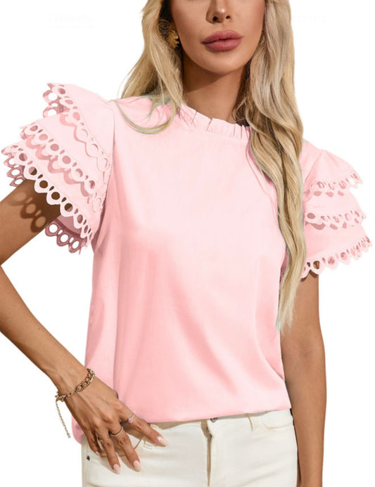 Light Pink Layered Ric Rac Cap Sleeve Top