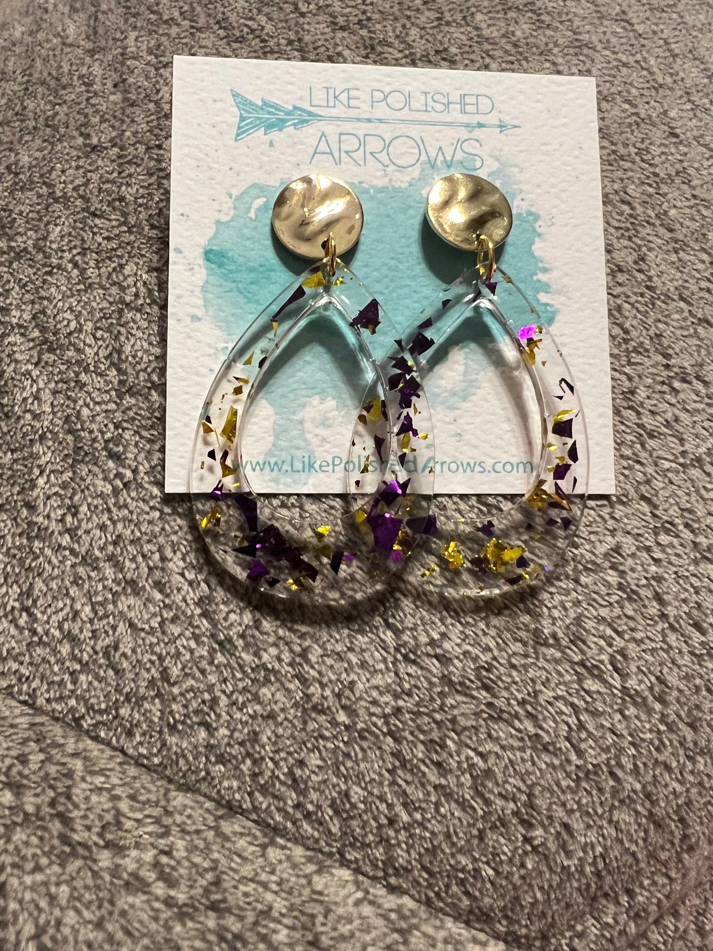 Purple & Gold Teardrop Earrings