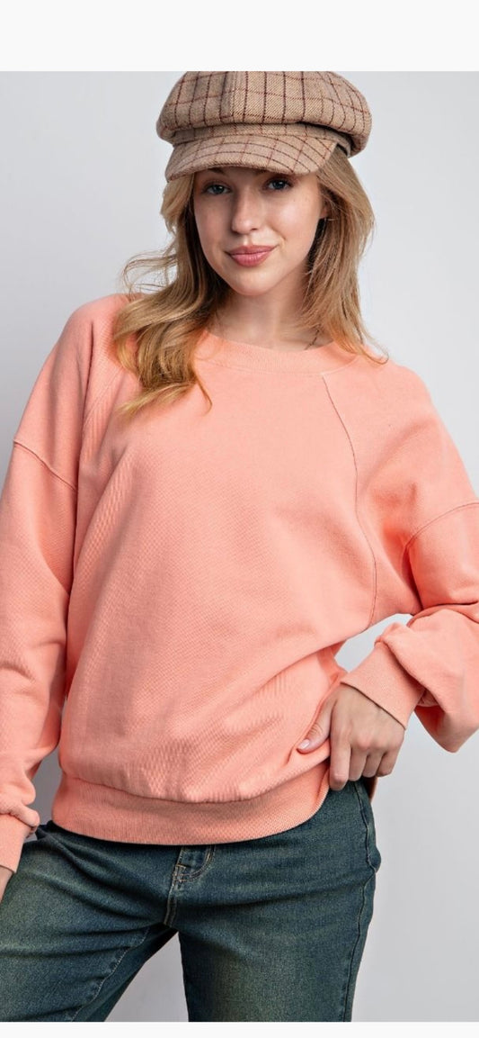 Light Coral Mineral Washed Terry Pullover