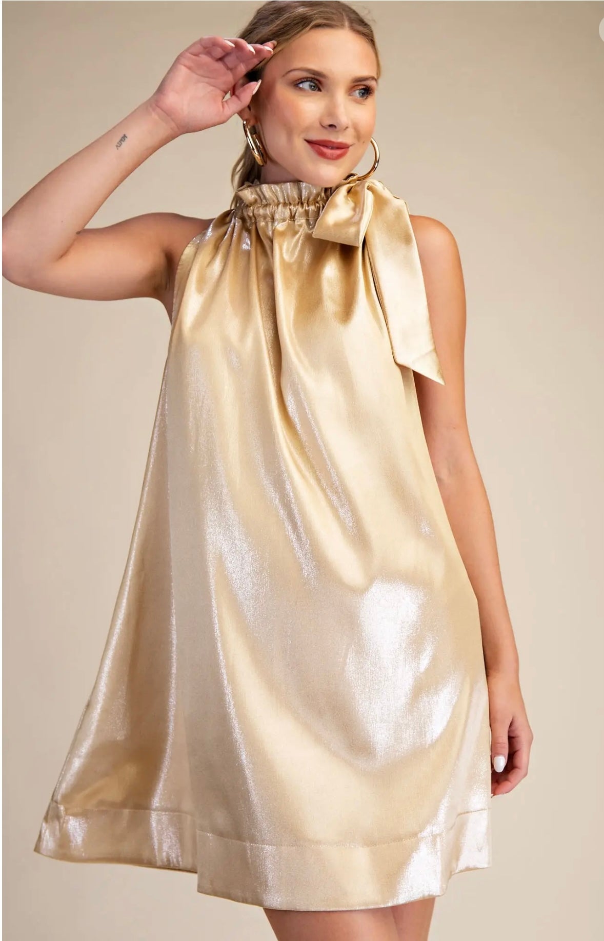Champagne Round Neck Tie Dress