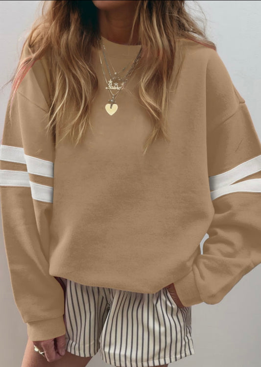Light Beige Varsity Stripe Pullover