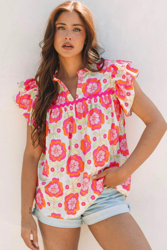 Rose Floral Ruffle Sleeve