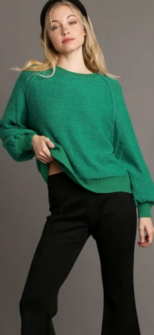 Green Puff Sleeve Sweater