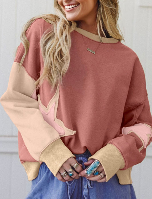 Rose Pink Patchwork Pullover
