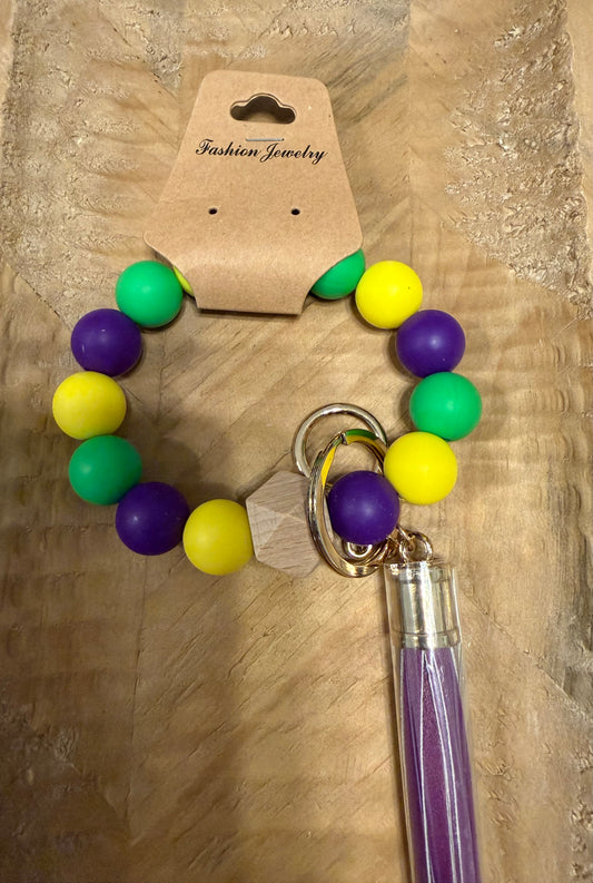 Mardi Gras Beaded Wristlet Keychain
