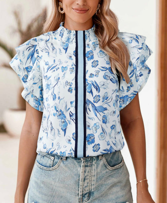 Sky Blue Floral Print Top