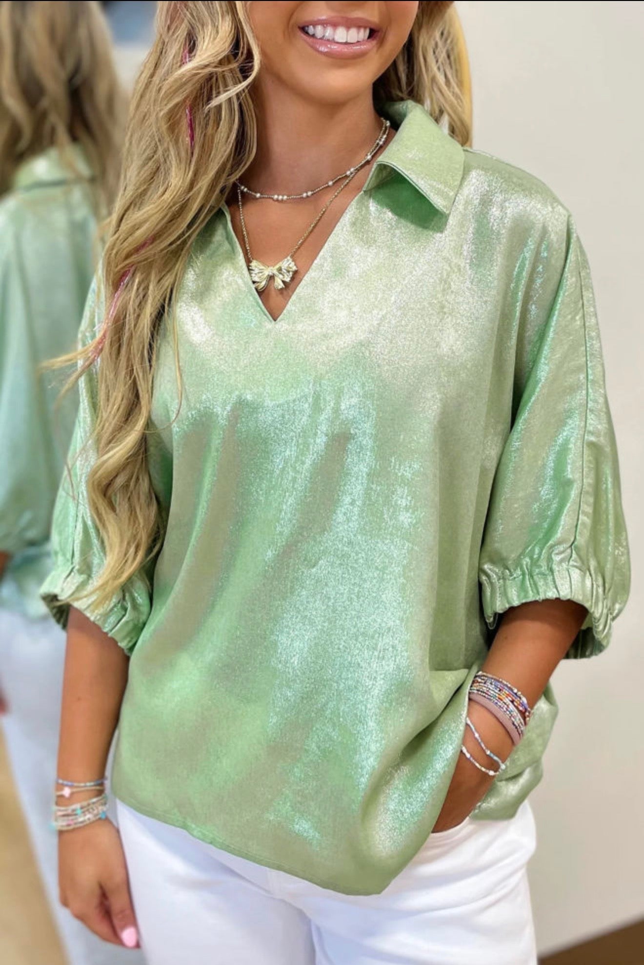 Collared V-Neck Blouse