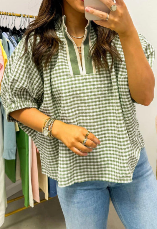 Green Plaid Blouse