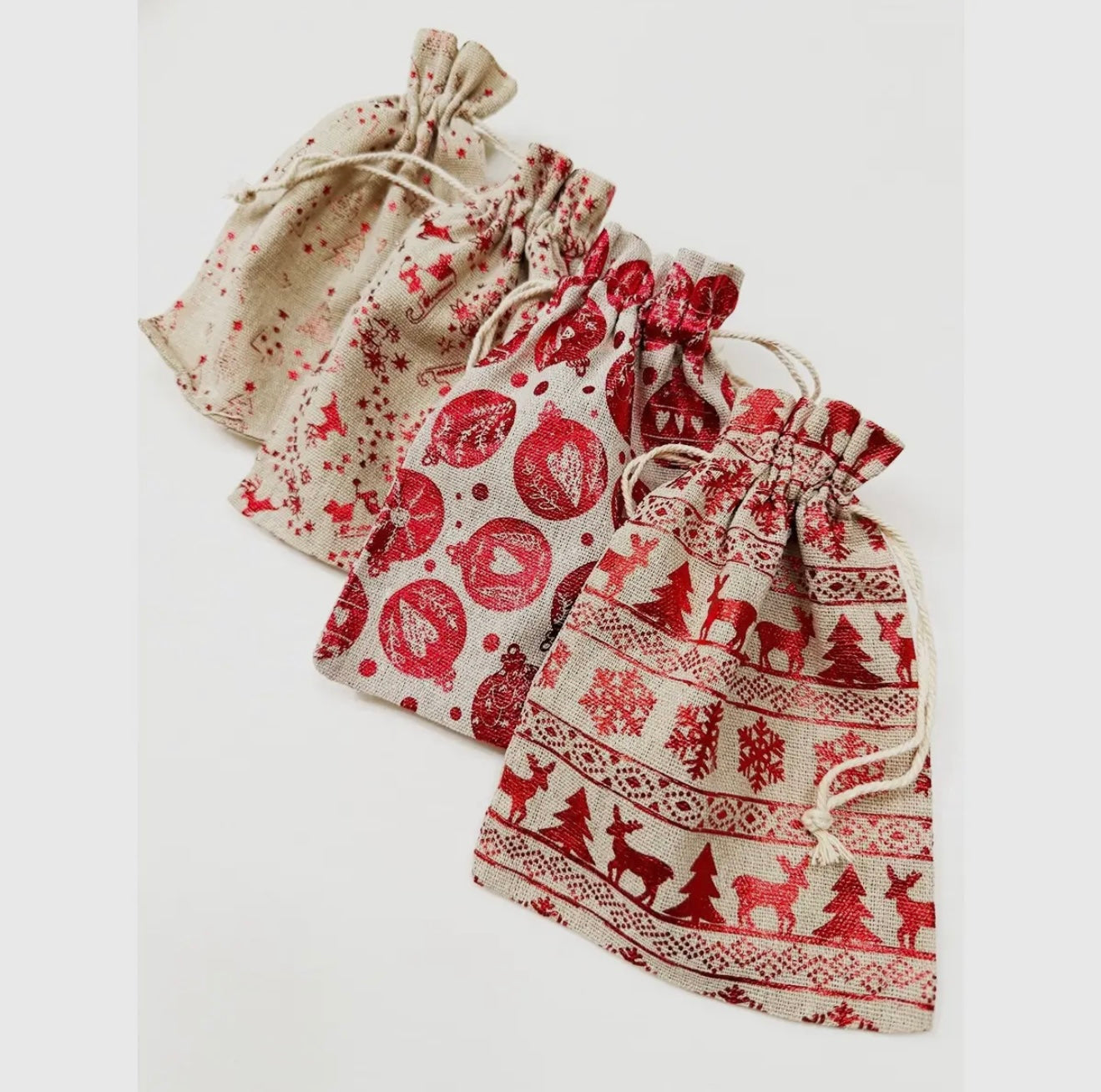 Foil Printed Christmas Themed Drawstring Bags