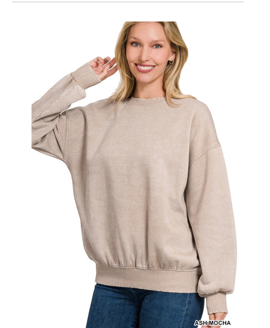 Zenana Acid Wash Fleece Oversized Pullover