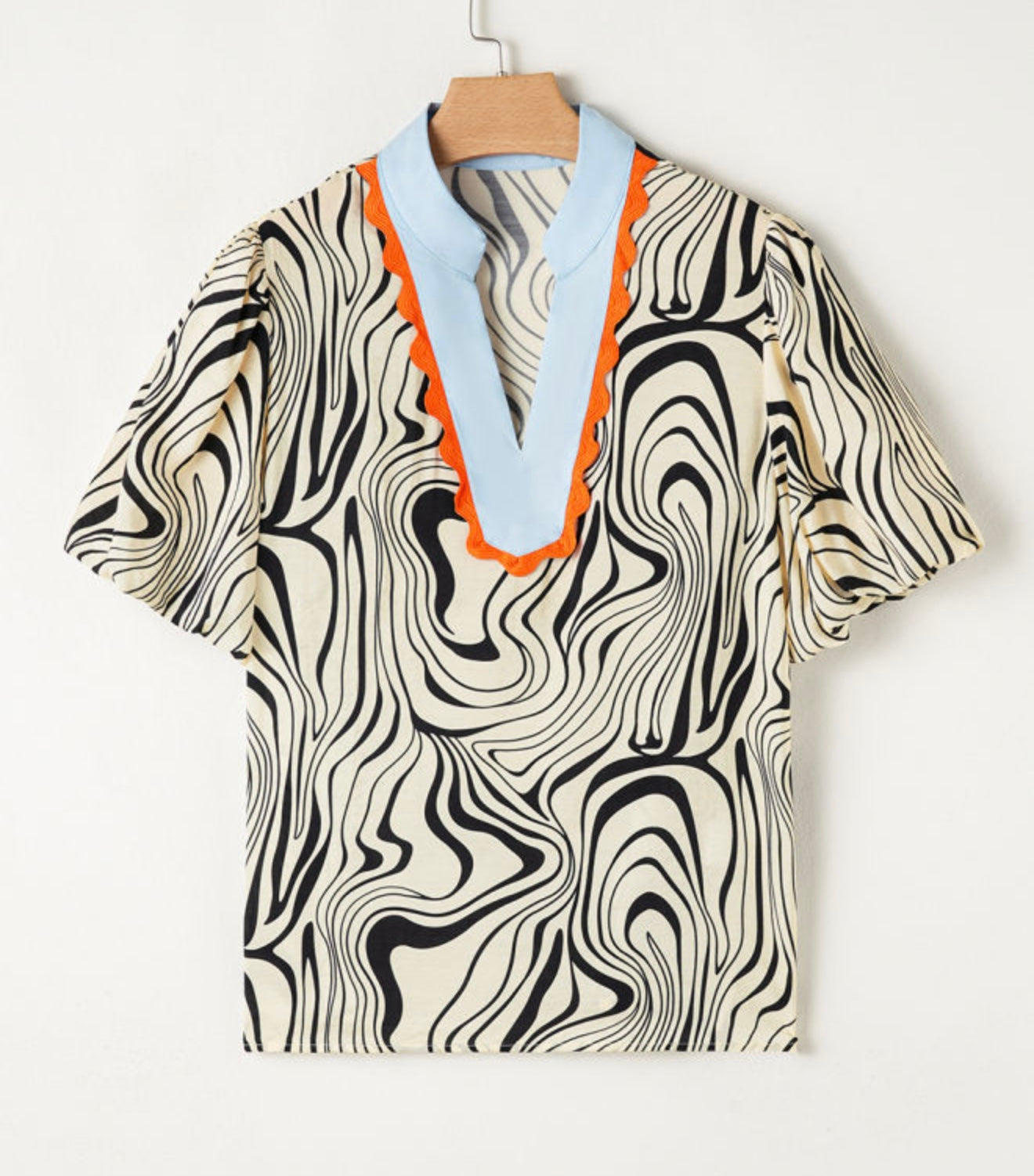 White Zebra Stripe Print Blouse