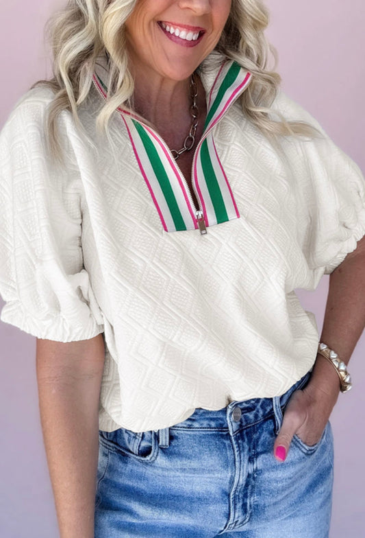 White Contrast Collar Top