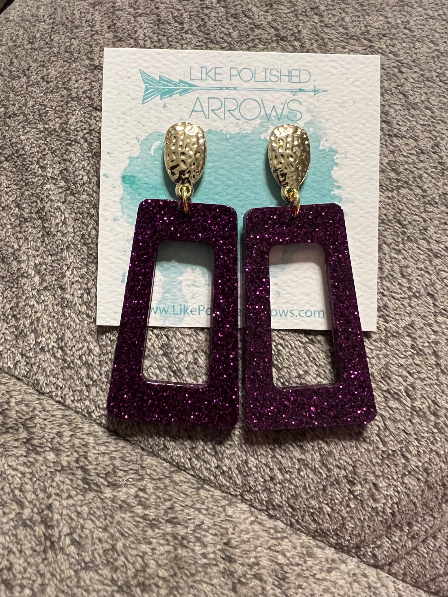 Purple Glitter Rectangle Earrings