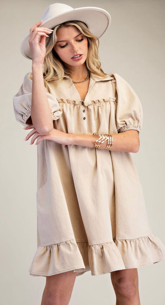 Khaki Ruffle Bottom Dress