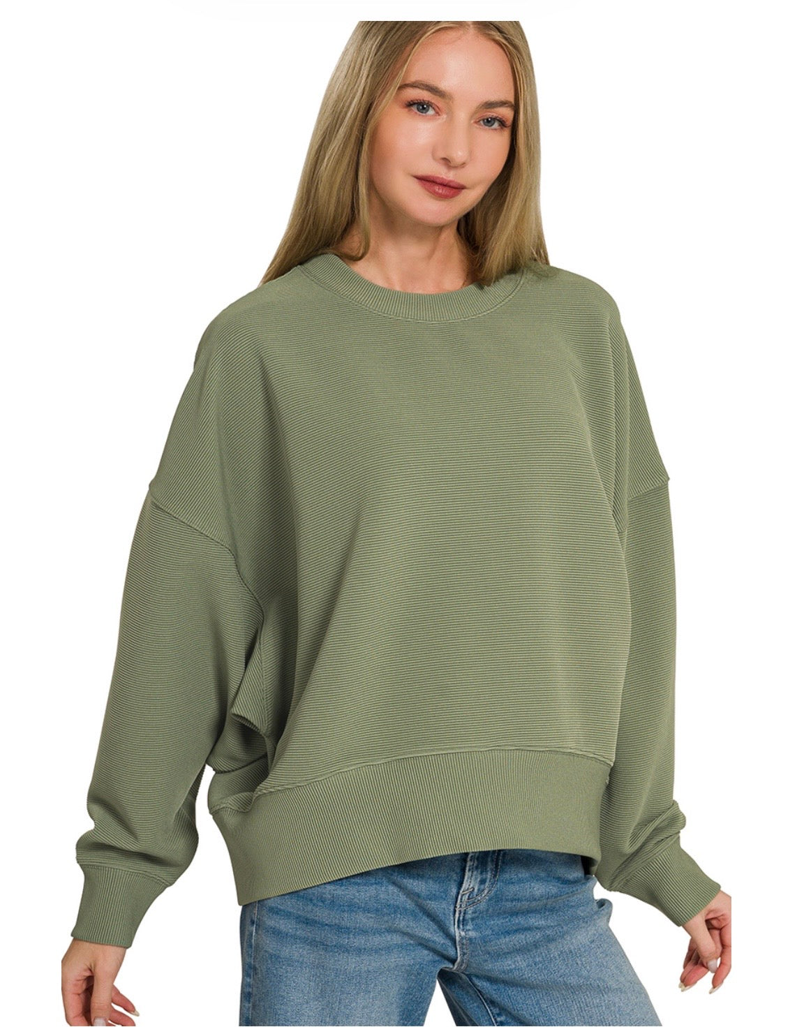 Ribbed Balloon Sleeve Pullover