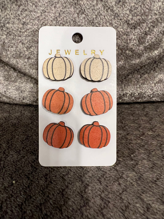 3 Pack Wooden Pumpkin Studs