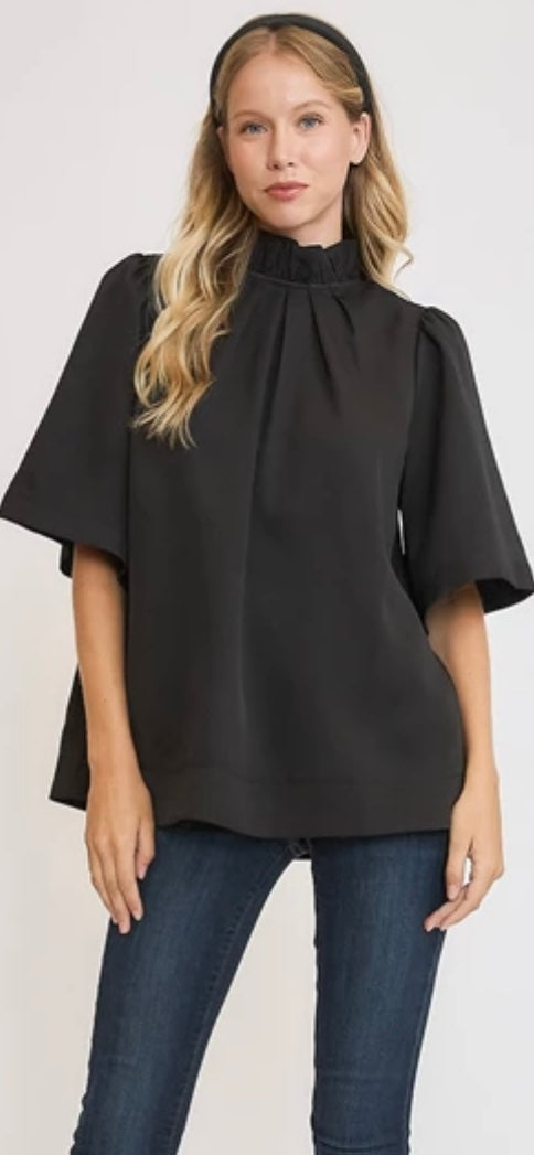 Umgee Bell Sleeve Top with Back Bow Tie