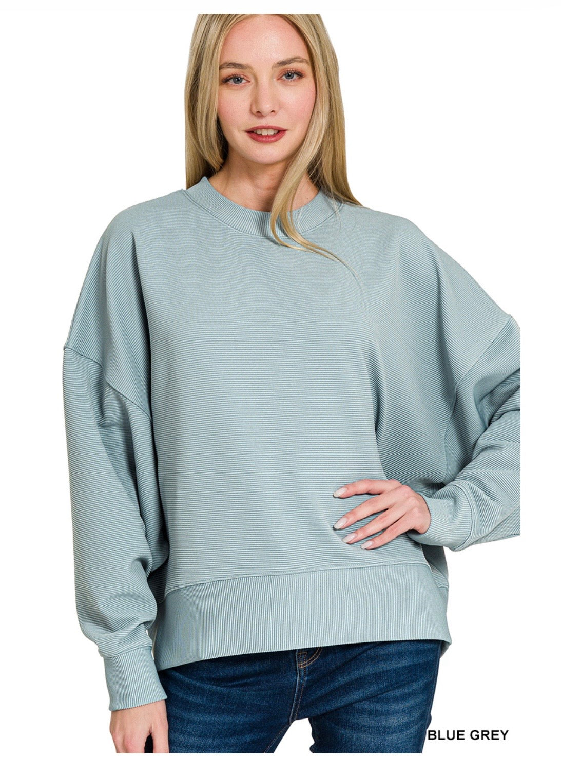 Ribbed Balloon Sleeve Pullover