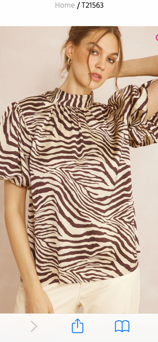 Chocolate Zebra Print Top