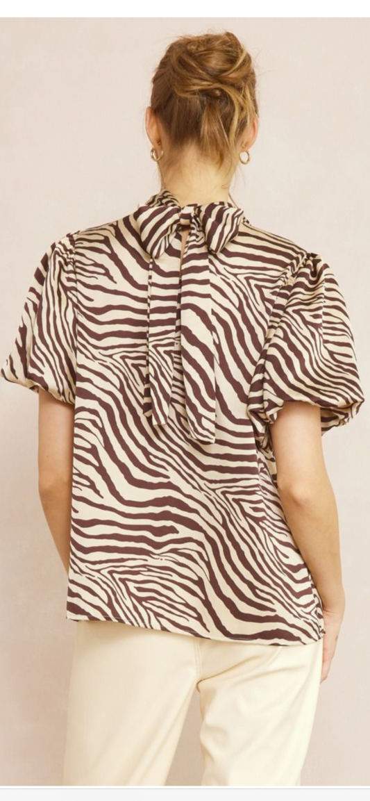 Chocolate Zebra Print Top