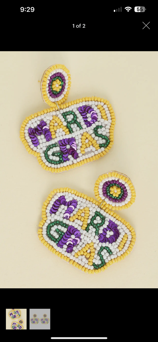 2Tier Mardi Gras Beaded Earrings