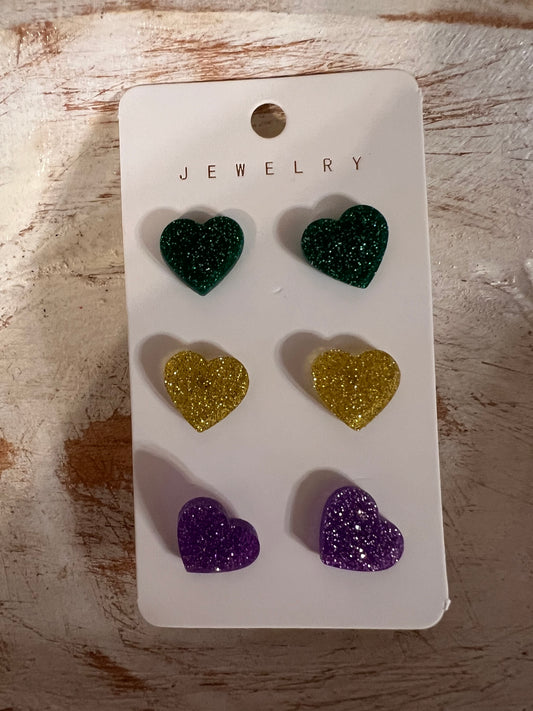 Mardi Gras Heart 3-Pack